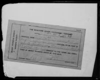 Telegram related to Aimee Semple McPherson, 1926