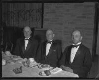 UCLA Provost Dr. E. C. Moore, Chief Justice William Waste and Associate Justice Ira Thompson at a banquet, Los Angeles, 1933