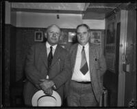 Wells J. Mosher, ex-confidential secretary to Mayor Porter, and his lawyer, Charles Ostrom, Los Angeles, 1932