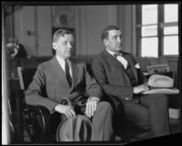 Harry Pollock and Tom Kennedy sit together in court during Kid McCoy's murder trial, Los Angeles, 1924