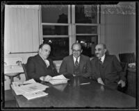 Campbell McCulloch, Arthur Booth, Israel Feinberg during a meeting, Los Angeles, 1934