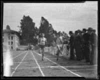 Dick Pomeroy and Jimmie Meeks compete in track at Occidental College, Los Angeles, ca. 1932
