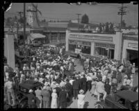 Frank F. Governor Merriam at a shopping center gathering, Los Angeles County, 1935-1938