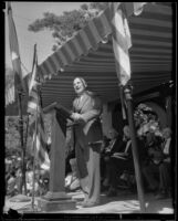 Governor Merriam at a speaking engagement, California, 1934-1939
