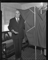 Governor Frank Merriam votes at a polling place, California, 1934-1939