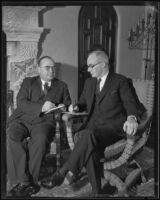 Judge Walter S. Gates and W. W. Mines meeting at Mines's house to discuss impeachments, Los Angeles, 1932