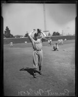 Emmett Nelson, major league pitcher, in an Angels uniform, Los Angeles, 1933-1935