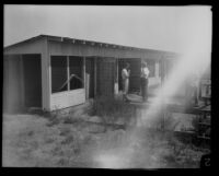 Police search a chicken coop in Mint Canyon during the Gordon Northcott murder investigation, Santa Clarita, circa 1928