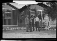 Sanford Clark assists in the investigation with officers Joseph Ybarra, J. S. Sepulveda, and Mendoza, Mint Canyon, circa 1928