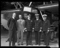 Commander E. M. Pace, Henry H. Wetzel, Rear-Admiral W. A. Moffett, Captain A. H. Woodbine and Lieutenant E. B. Koger, Santa Monica, circa 1931