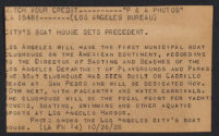 Press release about the new Municipal Boat House boat House at Cabrillo Beach, San Pedro (Los Angeles), 1928