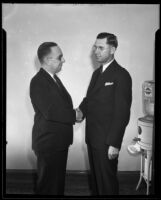 Judge Nye shakes hands with Judge Crum, Los Angeles, 1934