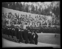 Students and spectators at Occidental College commencement ceremony, Los Angeles, 1933