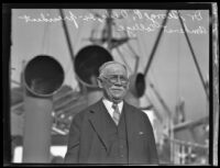 Dr. George D. Olds, former Amherst president, arrives by ship, Los Angeles, 1930