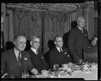 John W. O'Leary, Paul Shoup, Dr. Claudius T. Murchison, and Roger D. Lapham at joint Western Division of the U.S. Chamber of Commerce and Pacific Foreign Trade Council meeting, Los Angeles, 1934