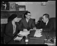 Accused murderers Libbie and Albert Olson with Ben Silverman, Los Angeles, 1932