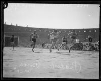 Charley Paddock and Charley Borah sprint to the finish in the 100 meter race, Los Angeles, 1926