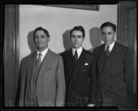 Newly appointed aides Jack Powell and John Joseph Irwin pose with William Fleet Palmer, Los Angeles, circa 1933