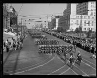 Officers march in the Preparedness Parade, Los Angeles, 1934