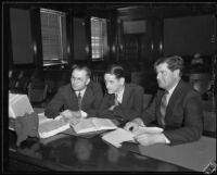 Joseph P. Baillie at his sentencing hearing with his lawyers R. E. Parsons and Joseph Fainer, Los Angeles, 1932