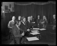 Ned R. Powley and other officials of the Southern California Telephone Company on the occasion of a historic transatlantic phone call, 1927