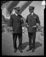 Admiral William V. Pratt and Vice-Admiral Louis M. Nulton on a Navy ship, San Pedro (Los Angeles), 1929