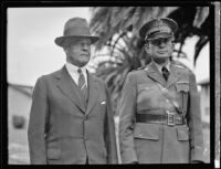 General John F. Preston escorted by Lieutenant-Colonel Homer R. Oldfield during a surprise inspection of Fort MacArthur, San Pedro (Los Angeles), 1932