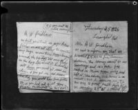First Page of the Pridham Blackmail Letter and First Page of the Second Blackmail Letter, 1926