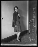 Eunice Pringle wears the clothes she wore when Alexander Pantages allegedly attacked her, Los Angeles, 1929