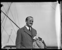 William Prohme, American journalist, arriving in Los Angeles, 1929