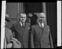 Roy Quinlan and Claude C. Hopkins, ad men, arriving in Los Angeles, Los Angeles, 1928