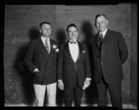 Norman Manning, Frank (?) and John R. Quinn at an event, Los Angeles, 1930-1936