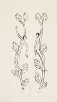 Canterbury Tales: Naked Man sitting on Lopped Branch and Naked Young Woman sitting on Branch without holding on