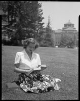 Mrs. Joe Raymond near Powell Library, University of California, Los Angeles, 1946