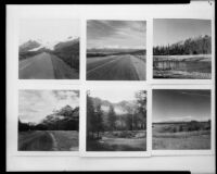 Six photographs of mountainous, snowy area, probably near Dawson, Yukon, Canada, original date unknown, rephotographed [1958?]