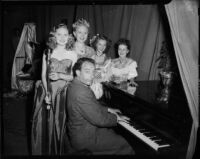 Pianist and comedian Victor Borge and four women and girls, Chatsworth, 1948