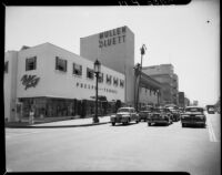 Phelps Terkel and Mullen Bluett buildings, Wilshire Boulevard and Burnside Avenue, Los Angeles, 1949