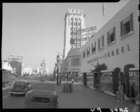 Phelps Terkel and Silverwoods buildings, Wilshire Boulevard and Burnside Avenue, Los Angeles, 1949