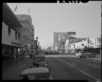 Street scene at Wilshire Boulevard and Ridgeley Drive, Los Angeles, 1949