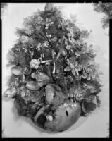Inner circle of 1888 horseshoe-shaped shell art wreath made by poet Ina Donna Coolbrith, Santa Monica, 1953