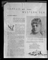 Ina Donna Coolbrith article, Sappho of the Western Sea, 1880's portrait and poem, photographed in 1940