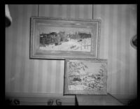 Two landscape paintings in an American naive style by Jane Wooster Scott at the Windemere Hotel, Santa Monica, 1954