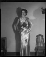Opera performerr Diane Houck Malin in satin gown, 1956