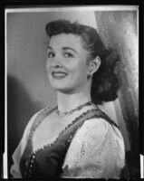 June Moss in a dirndl costume for the opera "Martha," Santa Monica, circa 1956