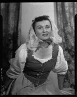 Opera performer June Moss in a dirndl costume and lace veil for the opera Martha, Santa Monica