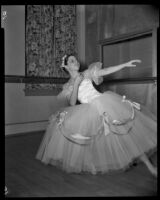 Ballet dancer posing in a classroom, Santa Monica, 1956