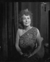 Gloria Udelle Kerruish in a dress with brocade bodice, Santa Monica, 1943-1945