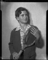 Wayne Kerruish with a tennis racquet, Santa Monica, 1943-1945