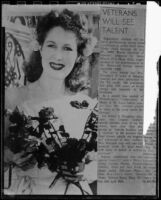Rephotograph of picture and article of Gloria Udelle Kerruish with roses, Santa Monica, 1943-1945