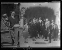 Image of Dr. Cass Arthur Reed, Mrs. Albert L. Bagnall, and others [at Pomona College?], [Claremont?], 1928